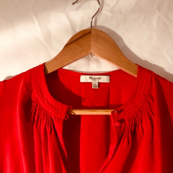 Madewell red long sleeve tunic blouse - Picture 3 of 13